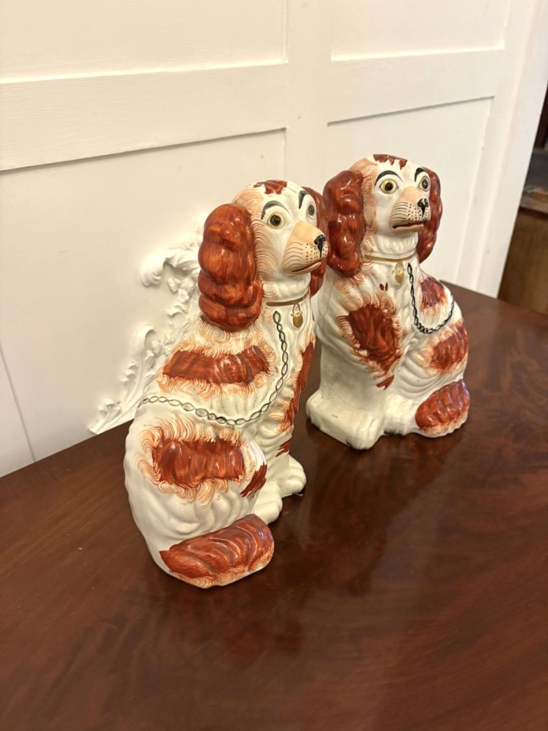 Pair of Antique Staffordshire Spaniel Dogs